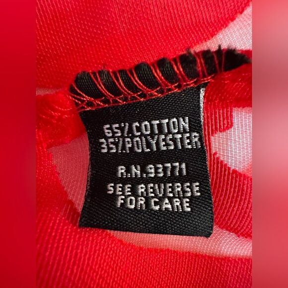 Kaktus 3/4 Sleeve Blouse Vibrant Red Sheer Button-Up Size XL - Picture 8 of 10